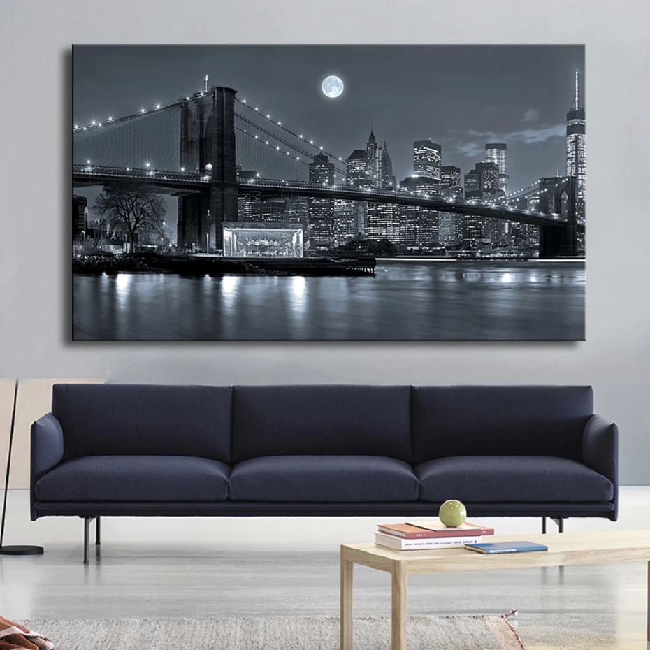 Photography New York - 흑백 뉴욕 맨해튼 브리지 풍경 포스터